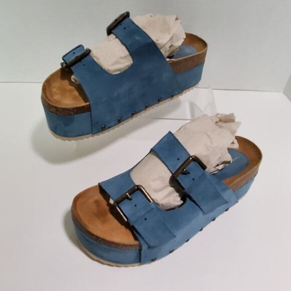 Free People Intentionally Blank Sandals Womens 9.5-10 EU 40 Blue Cork Flatform - Picture 2 of 16